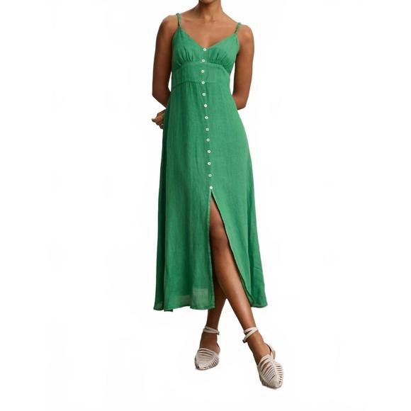 NEW VELVET BY GRAHAM & SPENCER janet linen dress in emerald